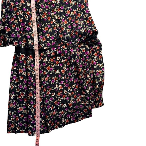 Vintage 90s Floral Rayon Dress Black Button Front Midi Sz 16 - Picture 10 of 10
